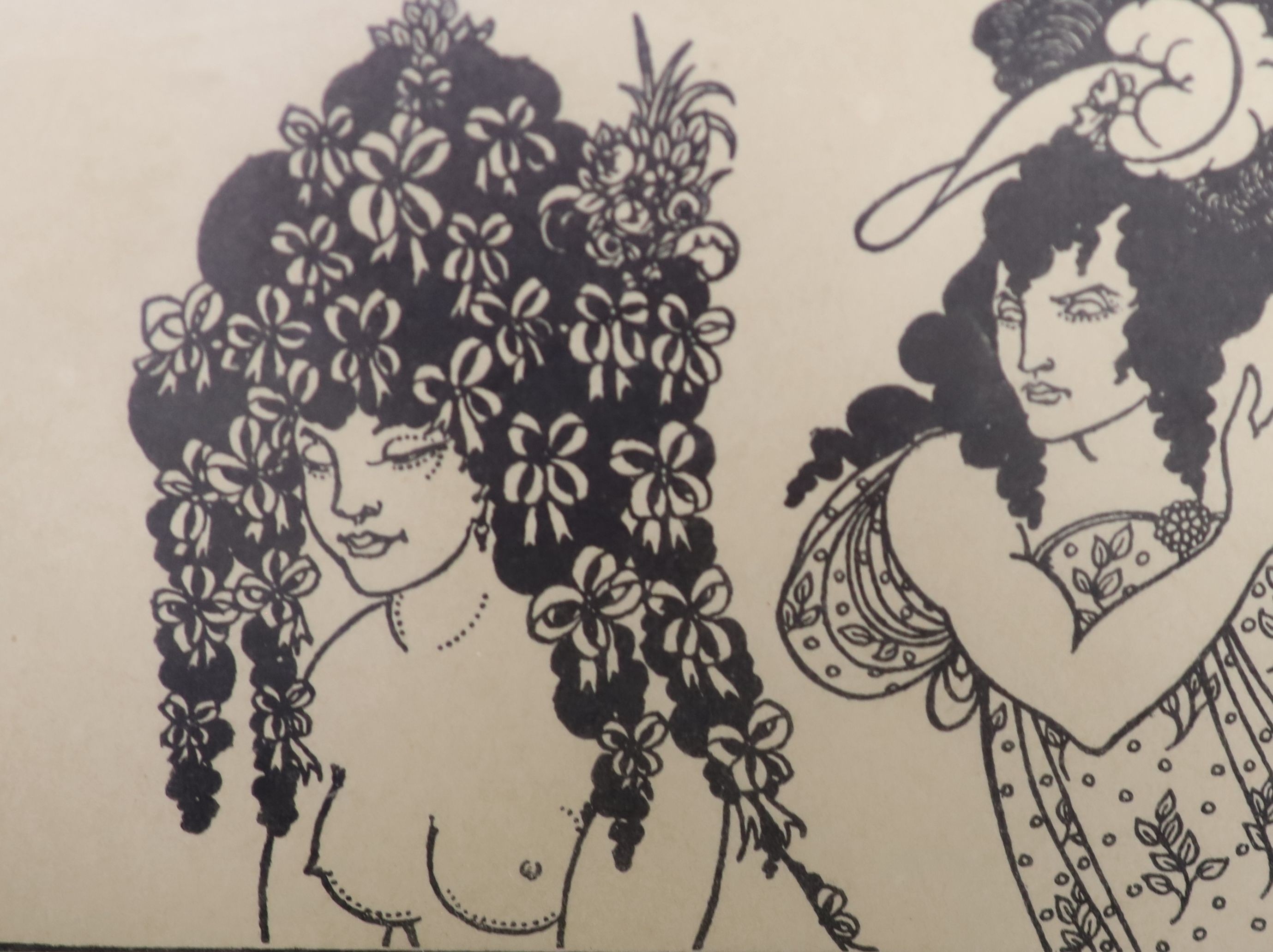 After Aubrey Beardsley, eight black and white prints, largest 33 x 24cm